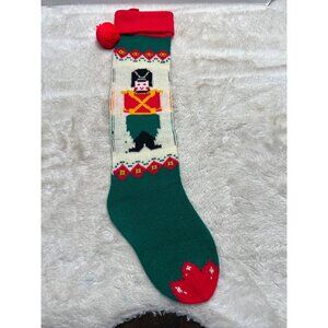 Vintage Christmas Stocking With Nutcracker Design & Pom Pom